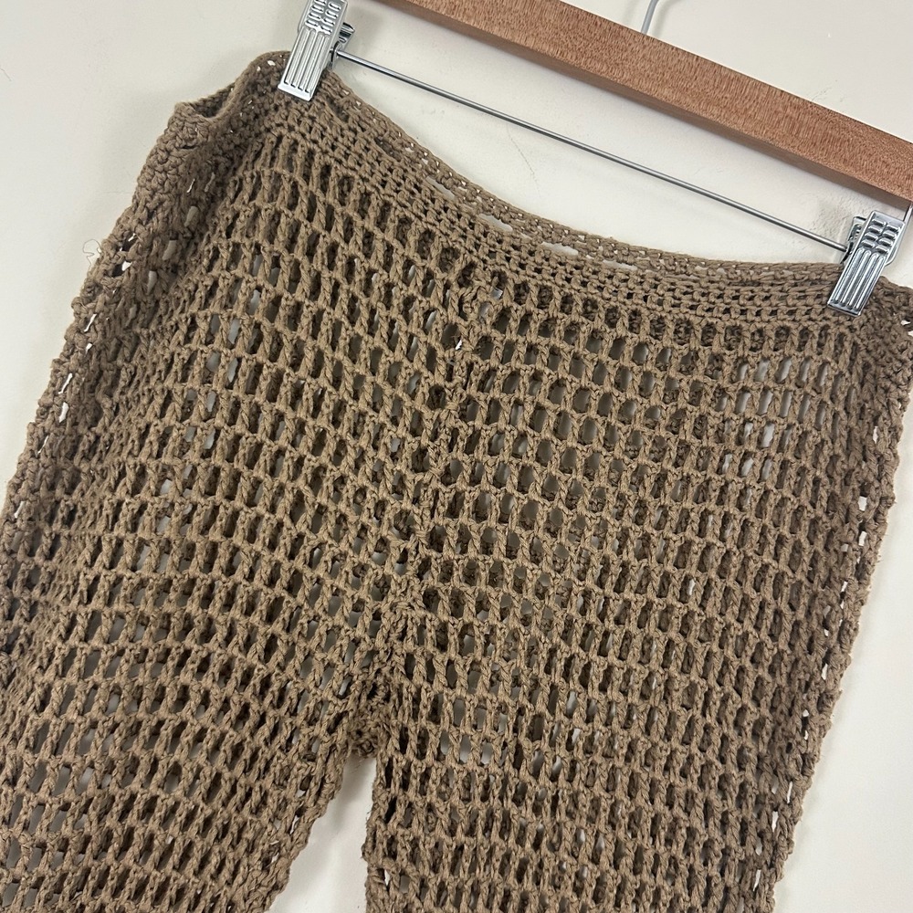 Fashion Nova Island Glow Crochet Pants Brown Open Knit Flare Pull On Womens 32